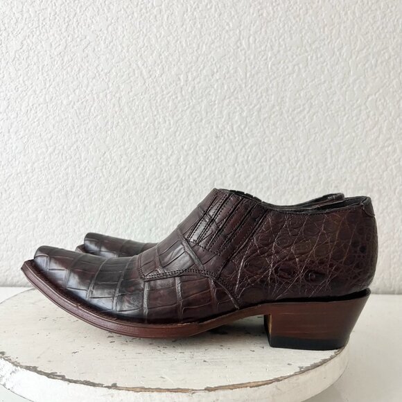 Rod Patrick Womens Brown Loafers 8.5 Caiman Leather Western Boots Slip On Shoes - Picture 4 of 11